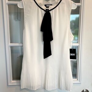 DKNY Pleated Sleeveless Blouse w/ Tie Neck – XL NWT